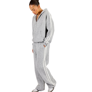 Women's Full Zip Hooded Tracksuit Set Relaxed Sleeve Top <b>Cuffed</b> <b>Jogger</b> Trousers Elastic Drawstring Waist Two Piece Casual Outfit - Product Image 6