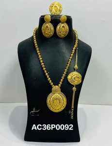 24K Gold Plated Brass Box <b>Chain</b> Pendant Set One Gram Trendy Unisex Women's Jewelry for Wedding & Anniversary Occasions - Product Image 2