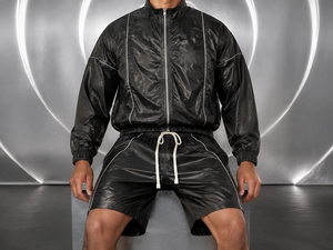 Ensemble coupe-vent deux pièces pour homme : veste et short respirants, personnalisables avec fermeture éclair, logo sur mesure devant et derrière - Product Image 6