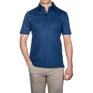 Men's Short Sleeve Knitted <b>Polo</b> <b>Shirt</b> Cotton Solid Color Casual Regular Fit Breathable Navy <b>Blue</b> - Product Image 2