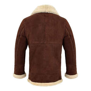 Abrigo de Cuero Marrón para Hombre con Cuello de Piel Crema, Chaqueta Larga de Piel de Oveja, Forro Polar Cálido, Ropa de Invierno - Product Image 5