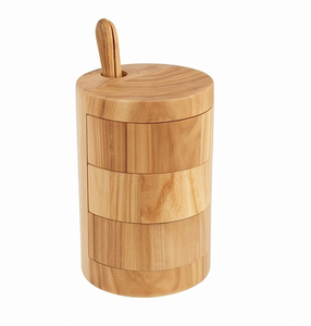 Bol à sel et poivre en bois avec compartiment de rangement à trois niveaux, design durable à commande manuelle pour des dîners élégants - Product Image 2