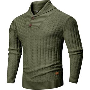 2025 hommes décontracté Slim Fit pull pull col châle avec bouton Texture couleur unie automne mode - Product Image 2