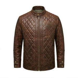 Veste en cuir marron matelassée en diamant pour homme Kadia, veste en cuir pour homme de haute qualité personnalisée - Product Image 2