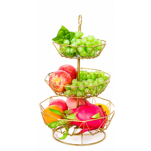 Vintage Design Gold Metal Wire <b>Basket</b> 3 Tier Fruit <b>Basket</b> and Modern Kitchen <b>Storage</b> Rack for Countertop Display On Sale - Product Image 1