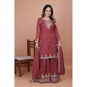 Ensemble de costume Sharara pour femme de designer avec codage de travail brodé - Product Image 3