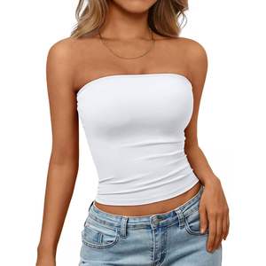 Low MOQ Women Fashion Strapless Rhinestone Letter Tube <b>Top</b> Custom Logo Slim Fit Bandeau Crop <b>Top</b> OEM - Product Image 2