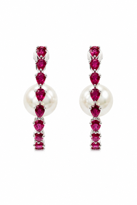 Pendientes de Rubí y Perla en Plata de Ley 925 con Baño de Rodio, Engaste de Lujo KLST30539 - Product Image 2