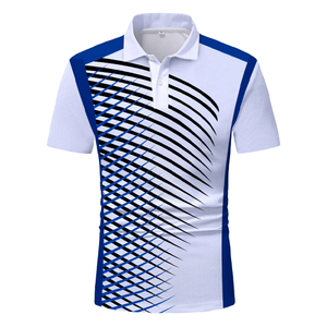 เสื้อโปโลสำหรับผู้ชายเสื้อกอล์ฟผ้าคอตตอนโพลีเอสเตอร์แขนสั้นป้องกันการยับย่นพิมพ์ซับลิเมชัน - Product Image 3