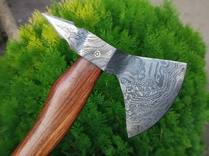 Forged Steel Tomahawk <b>Axe</b> With Wood <b>Handle</b> Survival Hatchet Custom Damascus Blade Design - Product Image 3