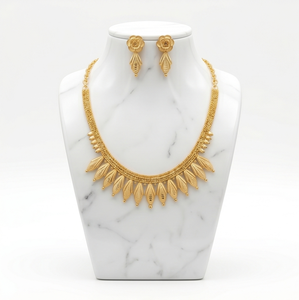 Divyoro Gold Plated Flower Statement Necklace Earrings Set Women Classic Adjustable Length Jewelry <b>Copper</b> Alloy Beads <b>Chain</b> - Product Image 1