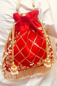 Bolso Potli de Moda con Cuentas Doradas, Bordado de Lentejuelas Pesadas y Cristales, Cartera Étnica con Cordón para Mujer, Ideal para Bodas y Novias - Product Image 4