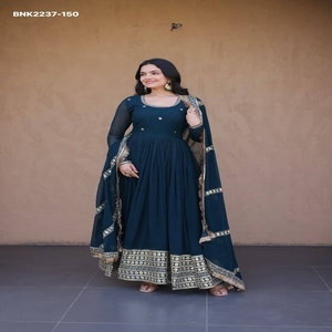 High Quality Faux Blooming with Zari,Sequin & Pipe <b>Bead</b> work & Flared & Floor-Length Gown-Matching work Dupatta Indian Exporter - Product Image 1