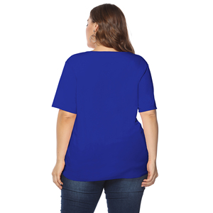 T-shirt décontracté pour femme grande taille à manches courtes, col rond, coupe ample, tricoté, couleur unie, ourlet en dentelle, toutes saisons - Product Image 4