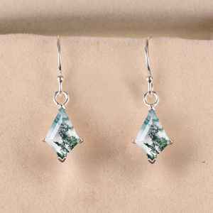 Pendientes de Plata de Ley 925 con Ágata Musgosa Natural en Forma de Cometa, Estilo Vintage, con Corte Cometa, para Novia - Product Image 1