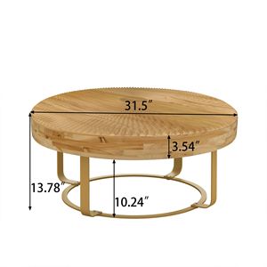Tavolino da Caffè Moderno Rotondo in Legno con Gambe in Metallo, Motivo Intagliato e Finitura Dorata per Soggiorno, Reception o Ufficio - Product Image 4