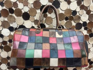 Genuine Leather Patchwork Travel Duffle Bag Large Capacity Weekender Overnight Carry <b>Luggage</b> Gym Sports Bag Unisex Use - Product Image 6