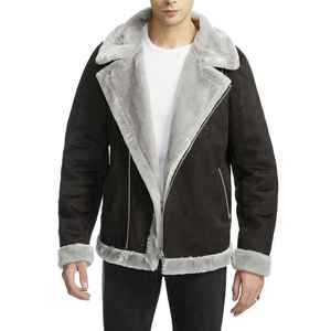 <b>Men's</b> <b>Suede</b> Leather <b>Jacket</b> Moto Biker Style Turn-down Collar Zipper Closure Faux Fur Lining Winter Coat Solid Color - Product Image 1