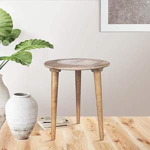 Mesa de madera con tres patas, una moderna mesa de centro redonda y mesa auxiliar para espacios pequeños con pilar, libros de madera y revistas - Product Image 1