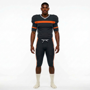 Men Black Orange Football Uniform Set <b>Padded</b> Protective Jersey and <b>Knee</b> Length Pants Adults - Product Image 5