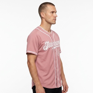Custom Men's Pink Baseball Jersey <b>Short</b> Sleeve <b>Mesh</b> Breathable Button Front Team Name Print Regular Fit All Seasons Apparel - Product Image 2
