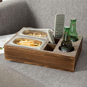 Plateau à collation en bois à double compartiment avec support pour téléphone portable et fente pour carte, boîte de rangement en bois massif - Product Image 2