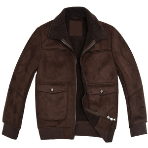 <b>Men's</b> Brown <b>Suede</b> Bomber <b>Jacket</b> With Faux Fur Lining Winter <b>Jacket</b> Zipper Closure Regular Fit Turn-down Collar Bomber <b>Jacket</b> - Product Image 2