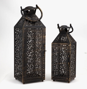 Vintage <b>Black</b> Metal Candle <b>Lantern</b> Set Moroccan Style Cutout Pillar Holder Decorative Tabletop <b>Lantern</b> for Home and Event Decor - Product Image 1