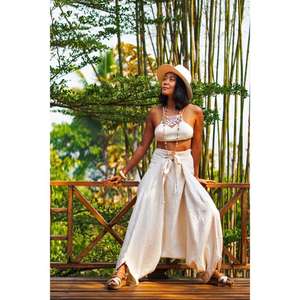 Ensemble deux pièces bohème pour femmes, haut court en coton, pantalon palazzo à jambes larges, tenue de plage d'été, ensemble coordonné - Product Image 2