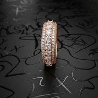 Bague Éternité Scintillante pour Homme en Argent 925 Plaqué Or 18K, Sertie de Moissanite Cœur Couleur D, Qualité VVS GRA, 5 Rangs, Style Rappeur