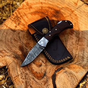 Premium Damascus Folding Knife Wood Handle EDC Pocket Knife Leather Case OEM Supplier USA EU Gift Him TARJ ENTERPRISES <b>Drop</b> - Product Image 1