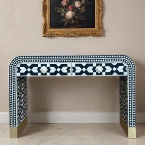 Mesa con Incrustaciones de Hueso de ILAHI, Diseño Moderno con Detalles de Ágata, Almacenamiento Portátil, Muebles para el Hogar - Product Image 1