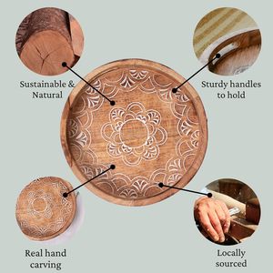 Handmade Eco-Friendly Minimalist <b>Round</b> Mango <b>Wood</b> Serving Tray for <b>Dining</b> <b>Table</b> Home & Kitchen Snacks & Tea Bulk Wholesale - Product Image 2