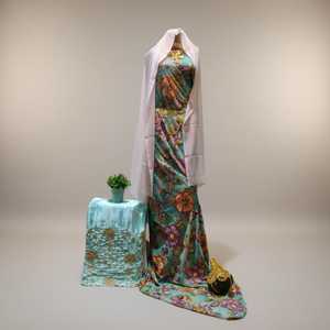 Super Quality Latest Trendy Somalian Exclusive Maqbal Dirac Jacquard Slub Floral Pattern Velvet Glitter Work <b>Silk</b> <b>Fabric</b> Dresses - Product Image 2