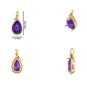 Lab Grown Pear <b>Amethyst</b> & Round Diamonds <b>pendant</b> Design for wedding and party occasions in 14KT Yellow Gold Fine Jewelry - Product Image 4
