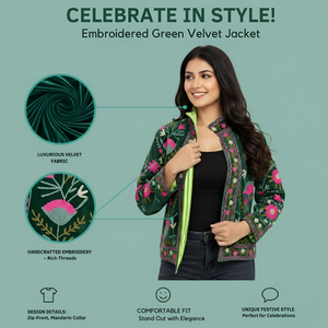 Velvet Woven <b>Embroidered</b> Boho Bomber <b>Jacket</b> <b>for</b> <b>Women</b> Floral Suzani Stand Collar Cotton Lined Reversible Winter Coat - Product Image 5