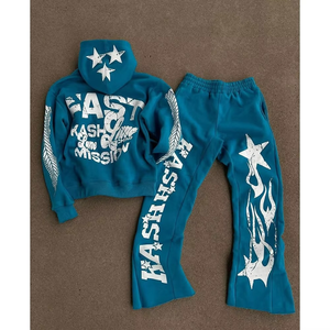 Conjunto Deportivo Premium para Hombre con Pantalones Acampanados – Sudadera con Capucha y Estampado Puff y Pantalones Acampanados, Chándal Oversize Estilo Urbano - Product Image 6