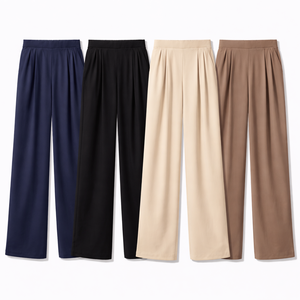 Pantalon large ultra-extensible à taille haute élastique, coupe droite, décontracté, respirant, printemps, dentelle unie, 77% Nylon 23% Spandex - Product Image 6