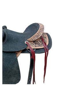 Silla de montar western de cuero negro teñido a tambor, con asiento rígido Big Horn, diseño floral artesanal, para carreras de caballos, con estampados plateados y árbol de plástico de 10/18 pulgadas - Product Image 4