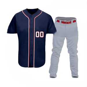 Uniforme de Béisbol Personalizado al por Mayor, Unisex, Azul Marino, Rojo y Blanco, con Botones al Frente, Corte Regular, para Toda Temporada, 100% Poliéster - Product Image 1