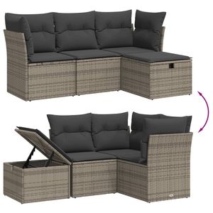 Conjunto de Sofá Modular de Jardín de Ratán Gris, 4 Plazas, con Almacenamiento, Muebles de Exterior, Diseño Contemporáneo - Product Image 5