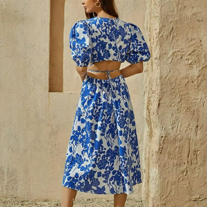 Floral Print <b>Tie</b> <b>Back</b> Boho Dress Cut-out Dress Summer Dresses for Women Beach - Product Image 4