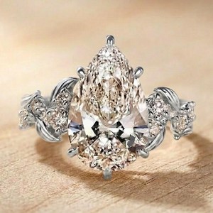 Bague de mariage en or massif 10K 14K 18K avec diamant de laboratoire certifié IGI, couleur DEF, clarté VS VVS, taille poire et ronde, motif feuille - Product Image 4