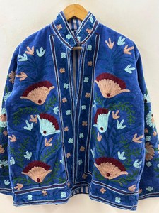 Chaqueta de Invierno de Terciopelo Azul Real Premium para Mujer, Estilo Cachemir Elegante, Abrigo Tradicional Indio Étnico de Manga Larga con Frente Abierto - Product Image 3