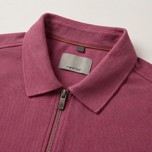Polo à manches courtes pour homme, couleur bordeaux, fermeture éclair sur le devant, décontracté, tricoté, design uni, coupe classique - Product Image 4