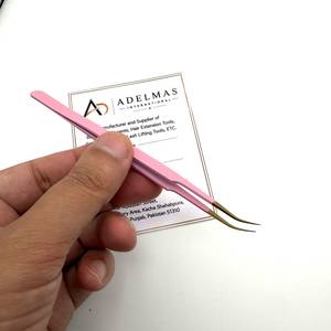 Pince à épiler professionnelle longue et courbée pour extensions, en acier inoxydable rose doré, prise en main solide, résistante à la transpiration, pointe lisse, service OEM - Product Image 5