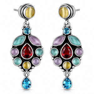 Pendientes de Plata Oxidada con Múltiples Piedras en Forma de Gota para Boda |   Joyería de Estilo Bohemio para Mujer - ARTS JEWELS ER-152 Directo de Fábrica - Product Image 1