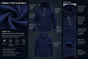 Sudadera con capucha de alto rendimiento para hombre, con cremallera completa, chaqueta de forro polar de lujo - Product Image 6