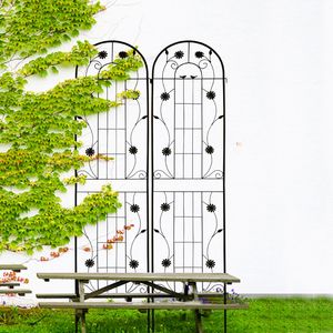 Set di 2 tralicci da giardino in metallo nero da 220 cm x 50 cm, antiruggine, per piante rampicanti, recinzioni e cancelli - Product Image 4