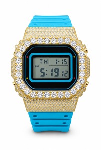 Unisex Digital <b>Watch</b> With Rhinestone Case Square Shape Gold Silicone Band - Product Image 5